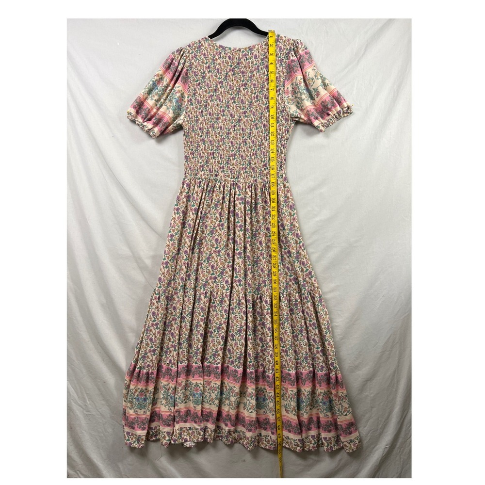 Penelope Rose Floral Maxi Dress Womens Medium Pink Smocked Tiered Cottagecore - Picture 5 of 10